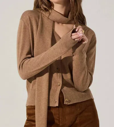 Astr Glynne V-neck Scarf Cardigan Sweater In Beige In Brown