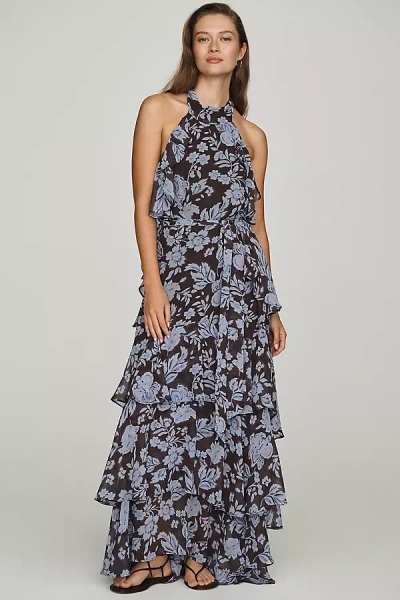 Astr Halter Ruffled Maxi Dress In Brown