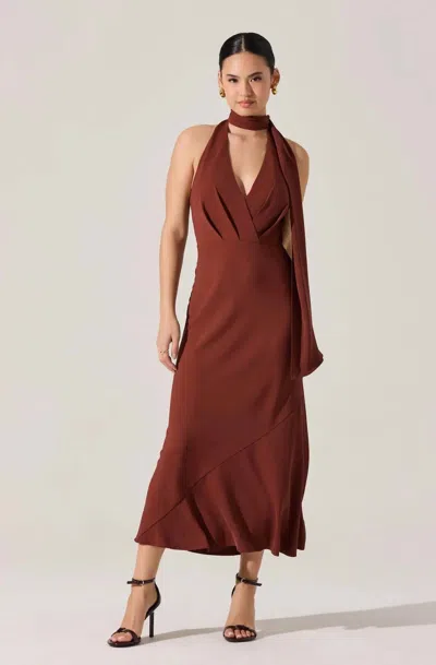 Astr The Label Hilaire Halter Neck Dress In Burgundy