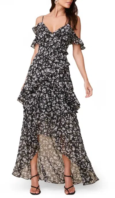 Astr Hi-low Tiered Ruffle Maxi Dress In Black Multi
