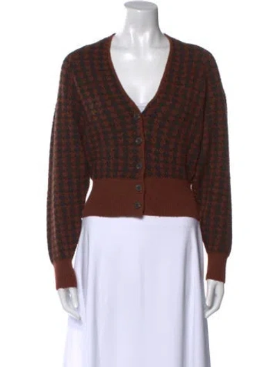 Pre-owned Astr Houndstooth Print V-neck Sweater In Brown