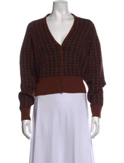 Pre-owned Astr Houndstooth Print V-neck Sweater In Brown