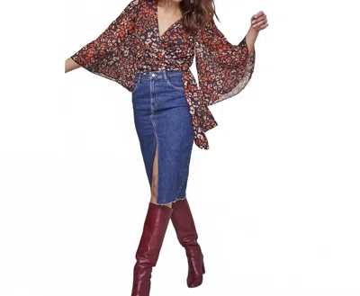 Astr Imogen Top In Red/gold Leopard In Multi