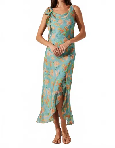Astr Isabelle Dress In Blue Orange Floral In Green