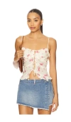 Astr The Label Islah Floral Ruffle Tie Front Crop Camisole In White