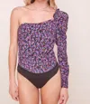 Astr Isolde One Shoulder Bodysuit In Purple/navy Multi In Multi