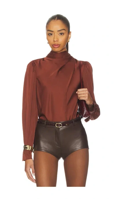 Astr Ivonne Long Sleeve Satin Top In Rust In Brown