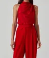 Astr The Label Iza Mock Neck Sleeveless Top In Red