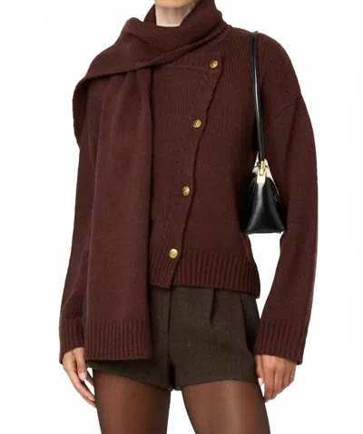 Astr Jackeline Asymmetrical Scarf Cardigan In Maroon In Brown