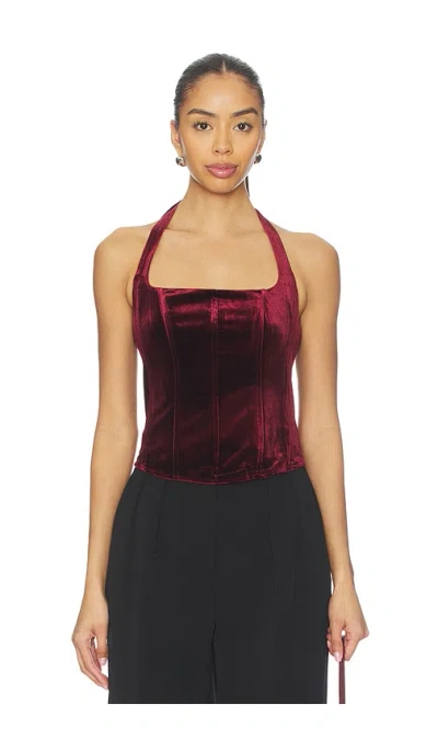 Astr The Label Jacy Velvet Halter Top In Burgundy
