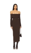 Astr The Label Jada Asymmetric Off The Shoulder Long Sleeve Midi Dress In Chocolate