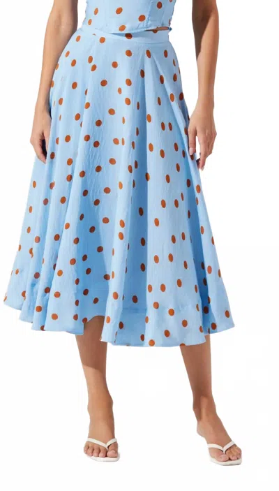 ASTR JANIE POLKA DOT MIDI SKIRT IN BLUE