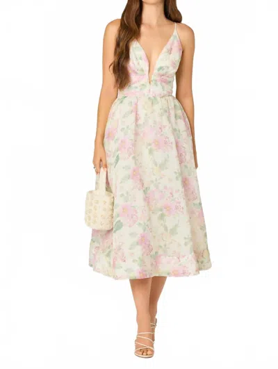Astr Janna Floral Midi Dress In Pink Ivory In Animal Print