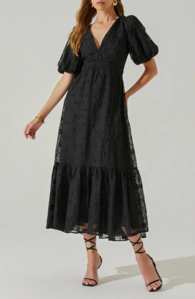 Astr Jaxine Eyelet Midi Dress In Black