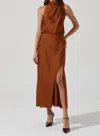 Astr Jelyn Satin Midi Dress In Bronze In Gold