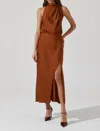 Astr Jelyn Satin Midi Dress In Bronze In Gold