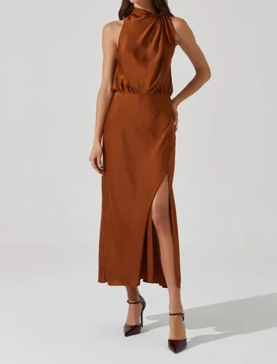 Astr Jelyn Satin Midi Dress In Bronze In Gold