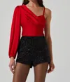 Astr Jenah One Shoulder Top In Red In Red