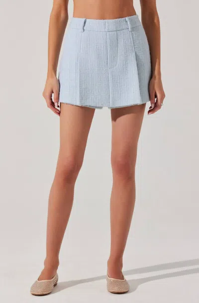 Astr Jhene Tweed Pleated Skort In Blue