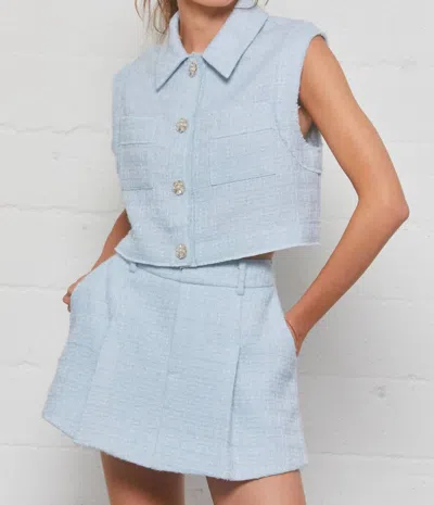 Astr Jhene Tweed Sleeveless Top In Blue