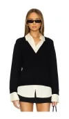 Astr Jianna Mixed Media Layered Sweater In Black In Black Cream