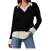 Astr Jianna Mixed Media Layered Sweater In Black In Black