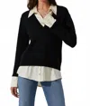 Astr Jianna Mixed Media Layered Sweater In Black In Multi