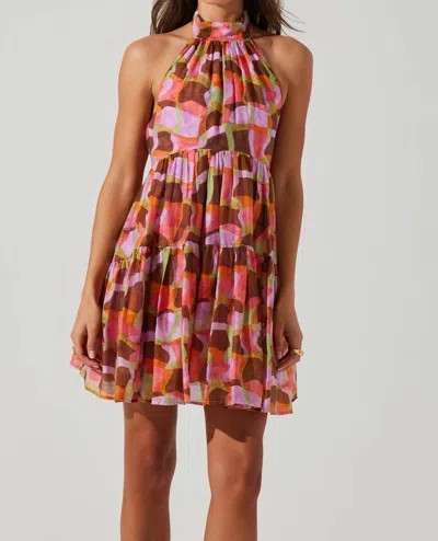 Astr Joetta Halter Mini Dress In Red Brown Multicolor