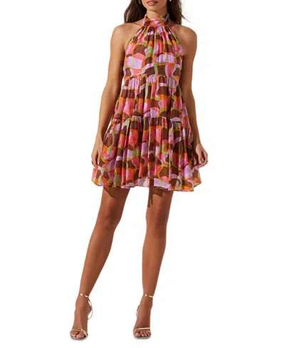 Astr Joetta Mini Dress In Red Brown Multi