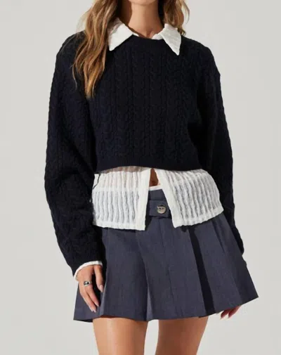 Astr Jorah Crop Sweater In Midnight In Blue