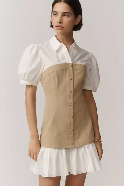 Astr Joseline Short-sleeve Twofer Mini Dress In Brown