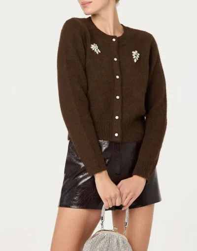 Astr Kalie Rhinestone Embellished Cardigan In Brown In Green