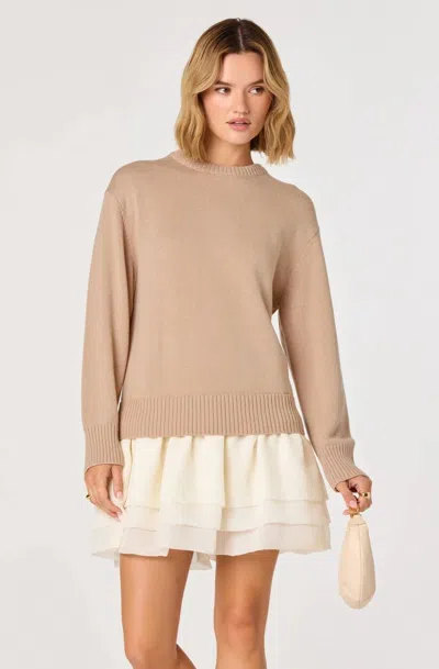 Astr Kalyn Sweater Mixed Media Mini Dress In Light Taupe Cream In Multi