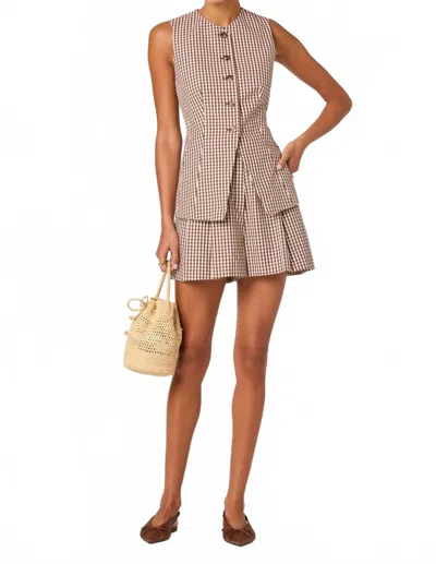 Astr Karan Button Front Vest In Brown In Beige