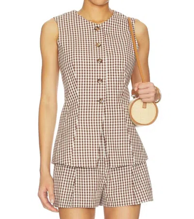 Astr Karan Front Button Vest In Brown Checker