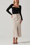 Astr Karolyna Faux Leather Midi Skirt In Beige