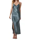 Astr Kathleen Rhinestone Trim Satin Midi Dress In Slate Blue In Blue