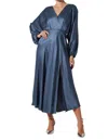 Astr The Label Kimiko Long Sleeve Faux Wrap Dress In Blue