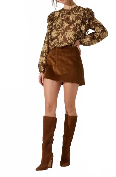 Astr Kinley Long Sleeve Top In Olive Floral In Brown