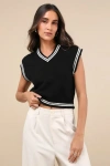 Astr Kirby Black Cropped V-neck Sweater Vest In Black