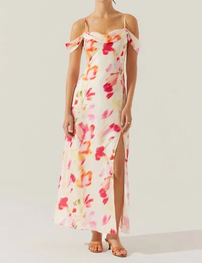 ASTR KITURA COLD SHOULDER MAXI DRESS IN PINK WATERCOLOR