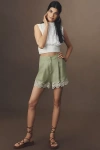 Astr Kiya Linen Embroidered Shorts In Green