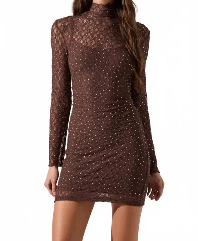 Astr Kourtney Rhinestone Lace Mini Dress In Brown In Green