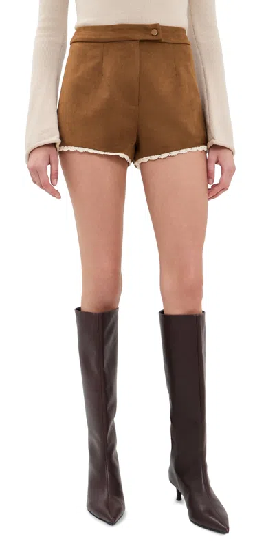 Astr Kya Faux Suede Shorts Chestnut In Brown
