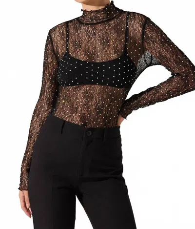 Astr Kyra Rhinestone Lace Top In Black In Brown