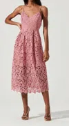 ASTR LACE A LINE MIDI DRESS IN PINK MAUVE