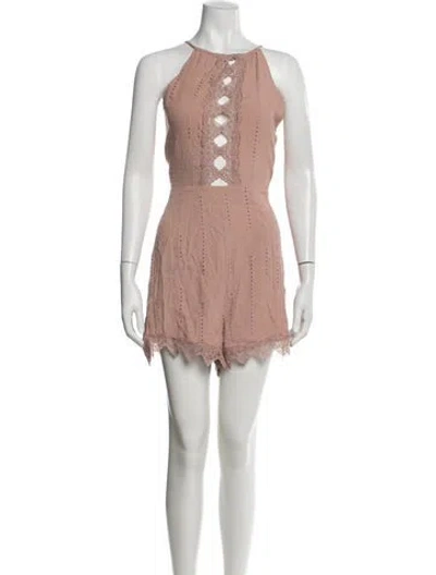 Pre-owned Astr Lace Pattern Halterneck Romper In Pink