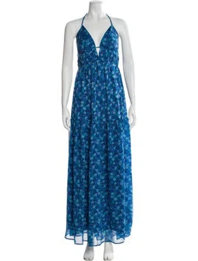 Pre-owned Astr Lace Pattern Long Dress In Blue