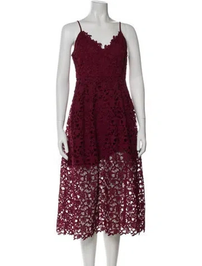Pre-owned Astr Lace Pattern Midi Length Dress In Burgundy
