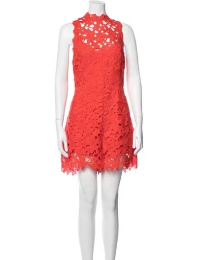 Pre-owned Astr Lace Pattern Mock Neck Romper In Red